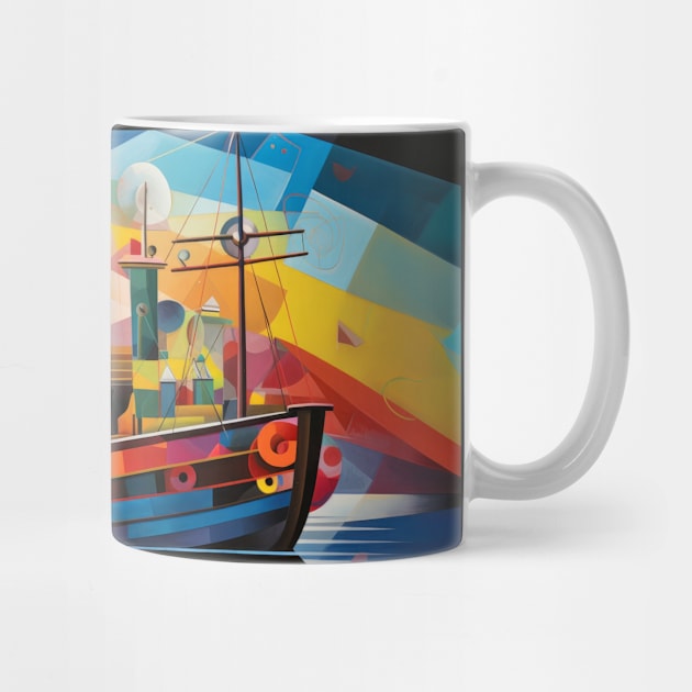 Fishing Boat Concept Abstract Colorful Scenery Painting by Cubebox